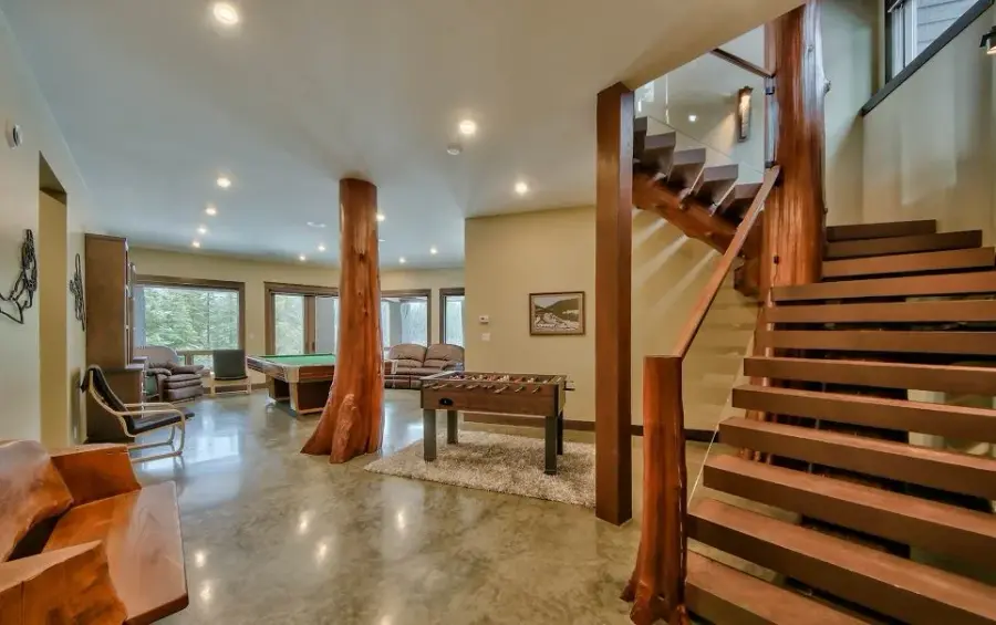 Modern commercial interior with wooden accents