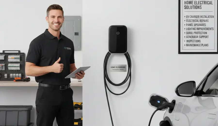 Rooham Electric technician installing a home EV charger